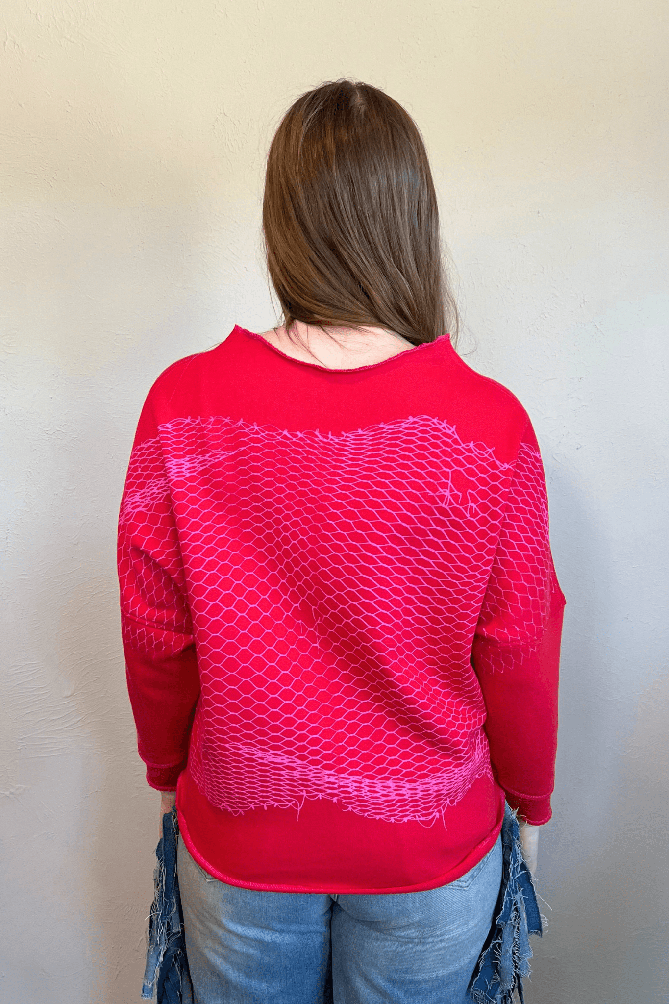 Red & Pink Meshprint Pullover