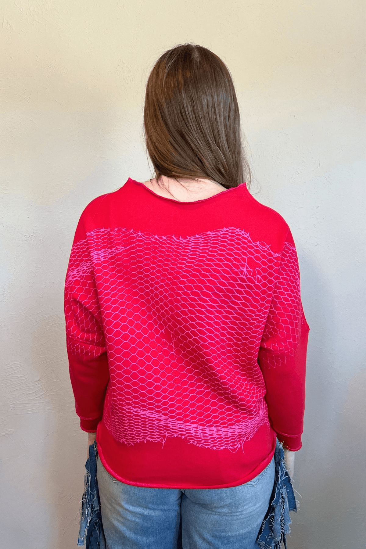 Red & Pink Meshprint Pullover