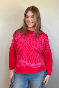 Red & Pink Meshprint Pullover