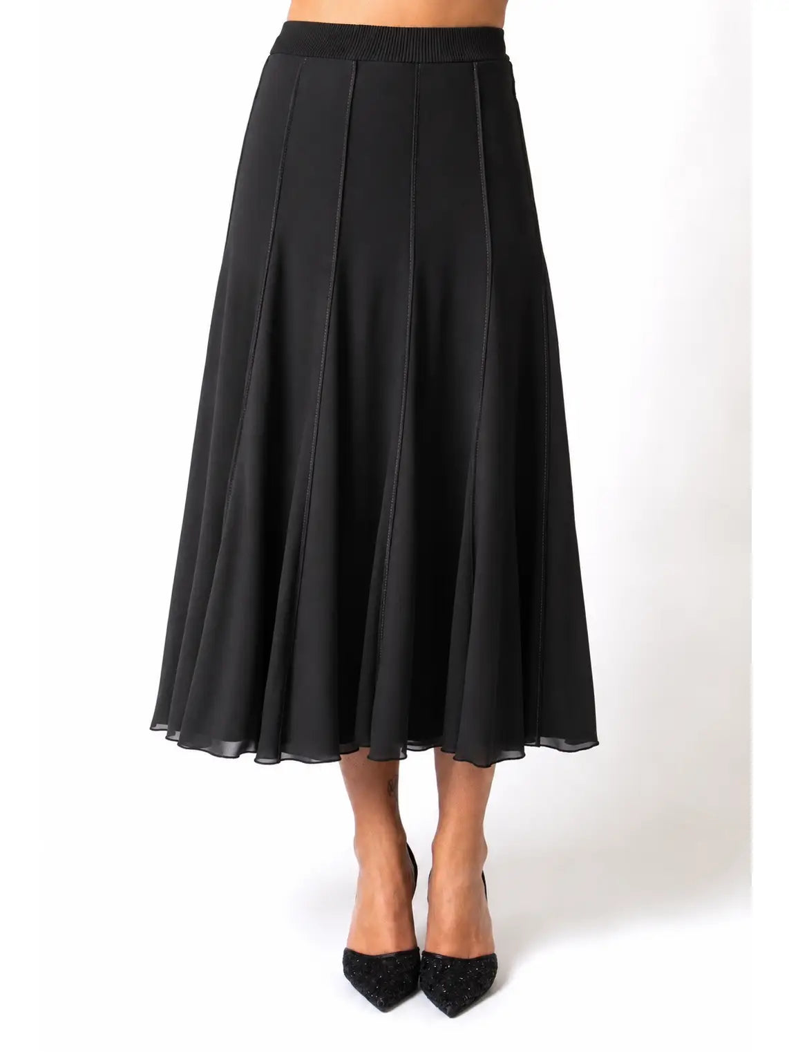 Elana Kattan Maxima Midi Fit and Flared Skirt in Black, front view