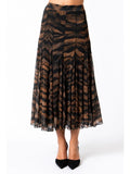 Elana Kattan Safari Midi Fit and Flared Skirt in Black and Brown animal print, front view