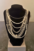 Mya Lambrecht Multi Chain W/Pearls Necklace, layered mixed-metal chains with cream pearls, exclusive to Boutique W this season