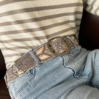 Monochromatc Embrdrd Wool Belt