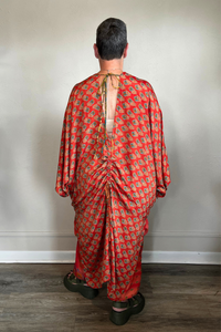 Kantha Bae Moondance Muu in assorted sari-inspired prints, shown on a model and hanging