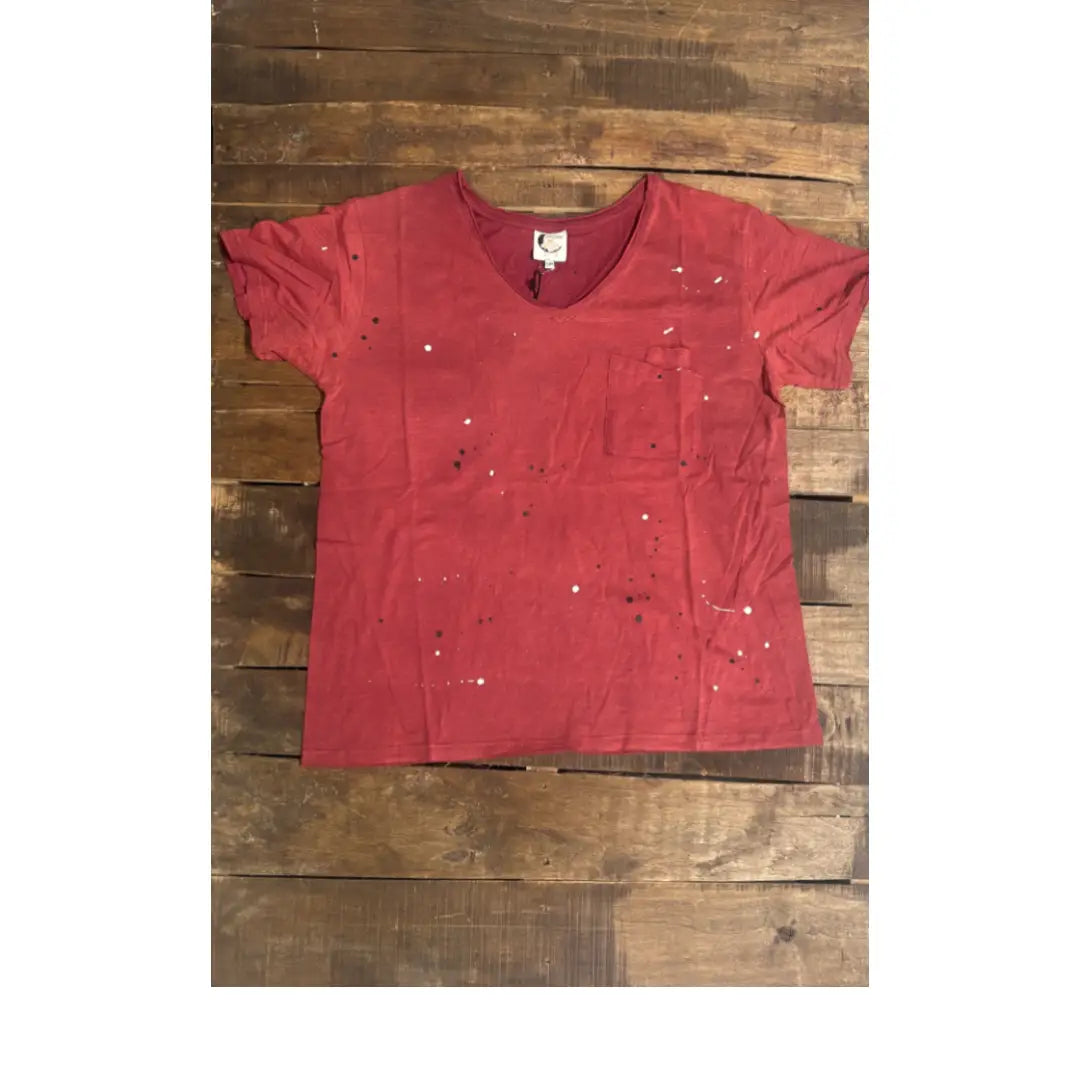 Moon Dance V-Neck Tee - Wine Splatter