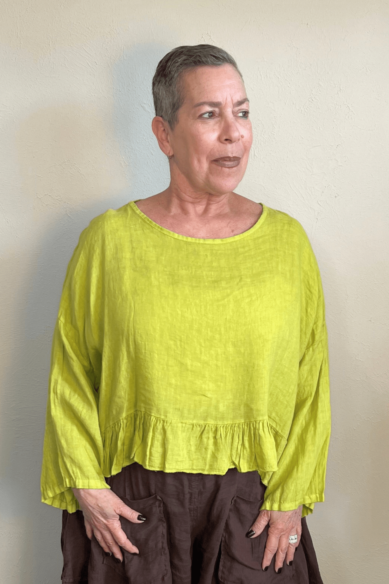 Linen Ruffle Hem Crop Top