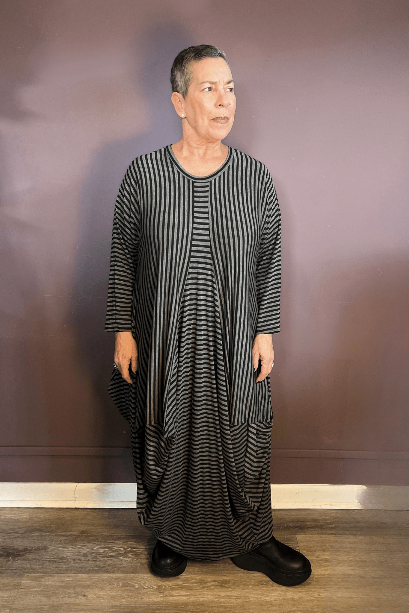 Mixed Stripe Balloon Dress