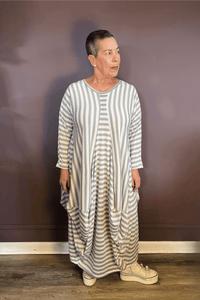 Mixed Stripe Balloon Dress