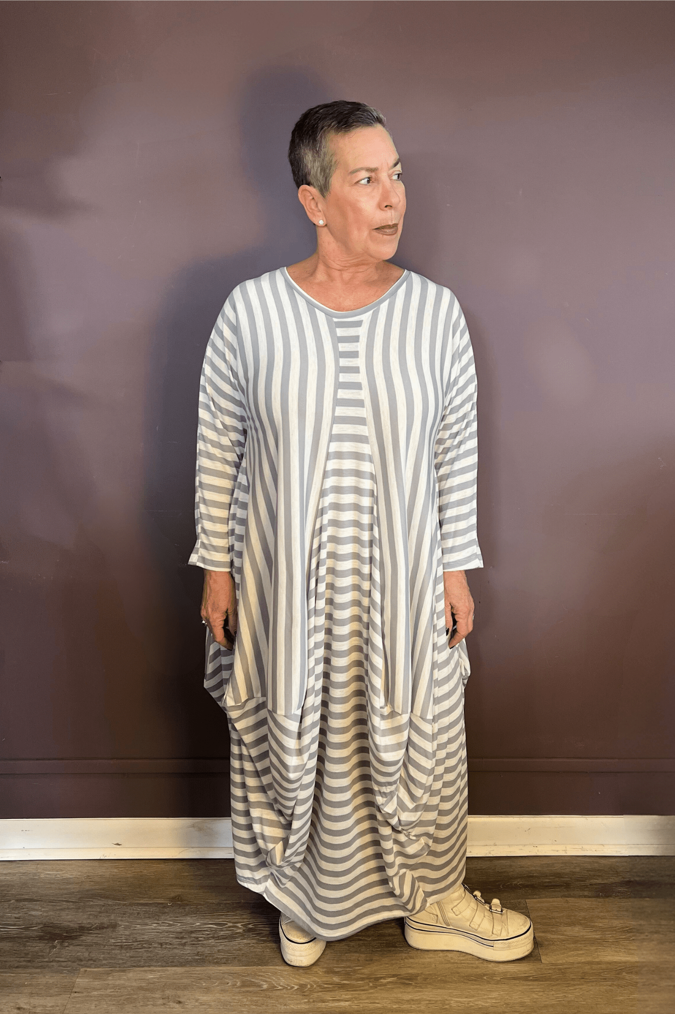 Mixed Stripe Balloon Dress