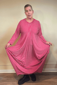 Mixed Stripe Balloon Dress - Red