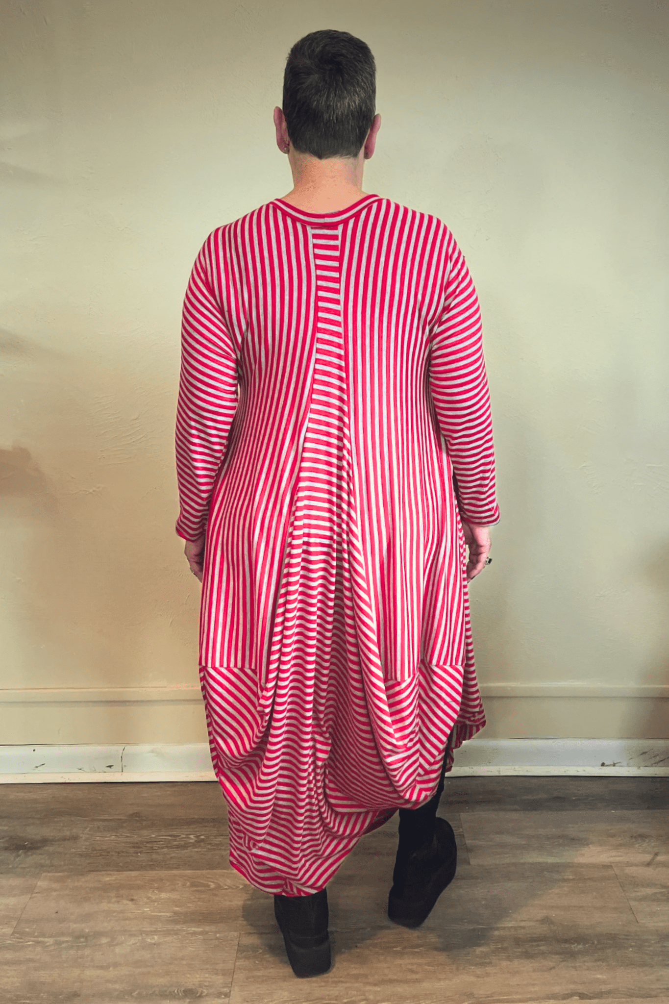 Mixed Stripe Balloon Dress - Red