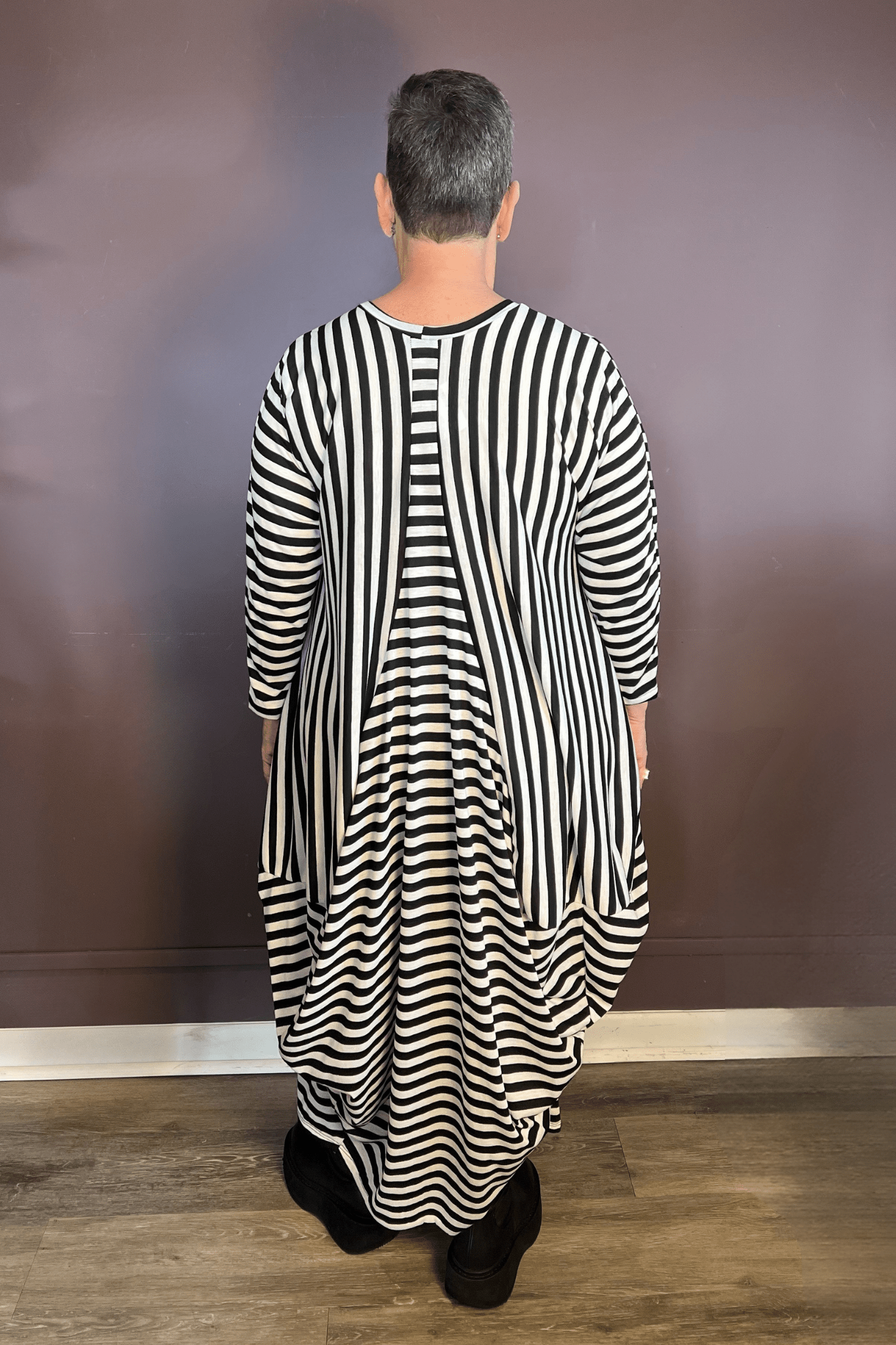 Mixed Stripe Balloon Dress