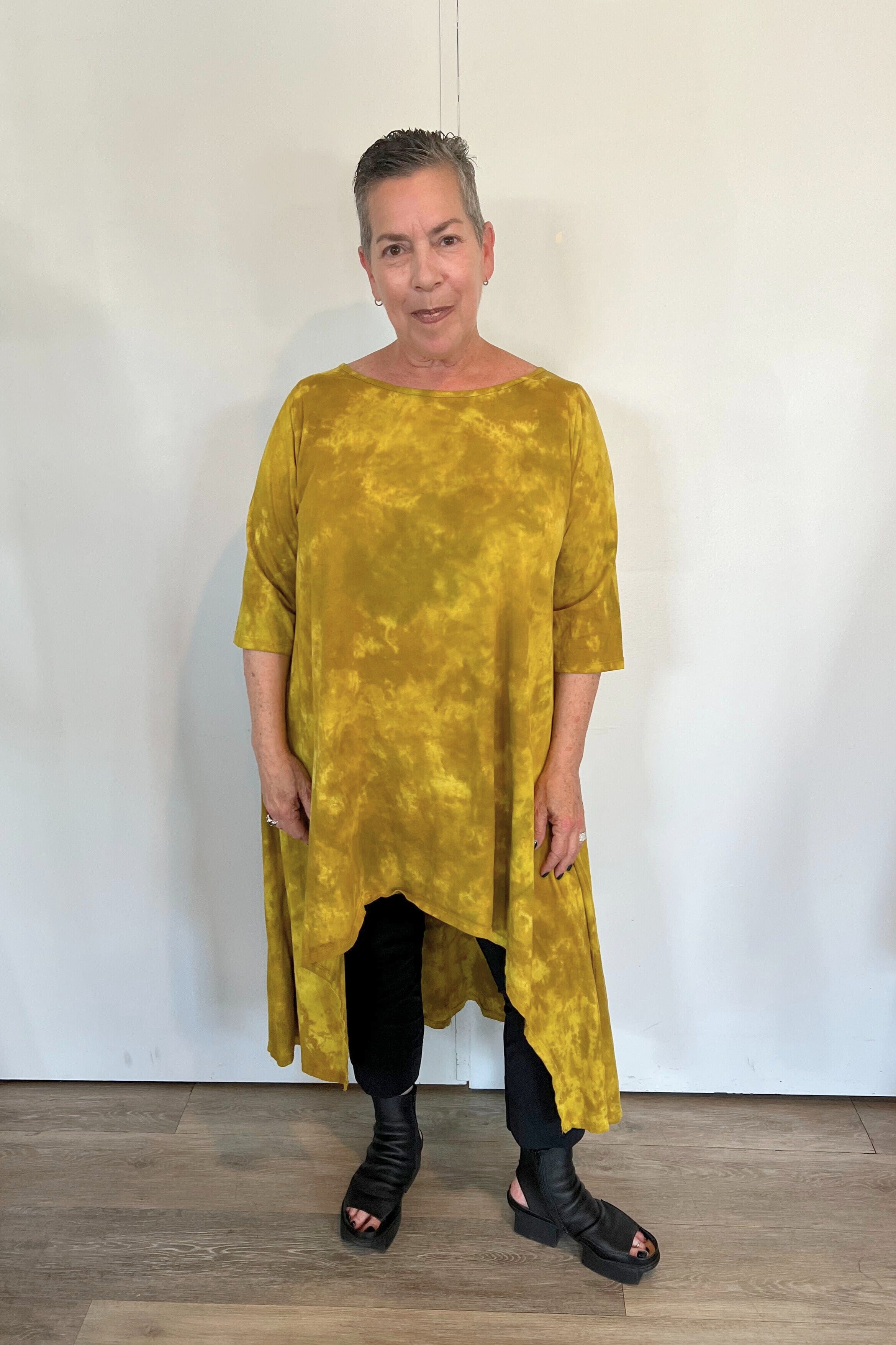 Tie-Dye Hi-Lo Tunic Dress (Mustard)