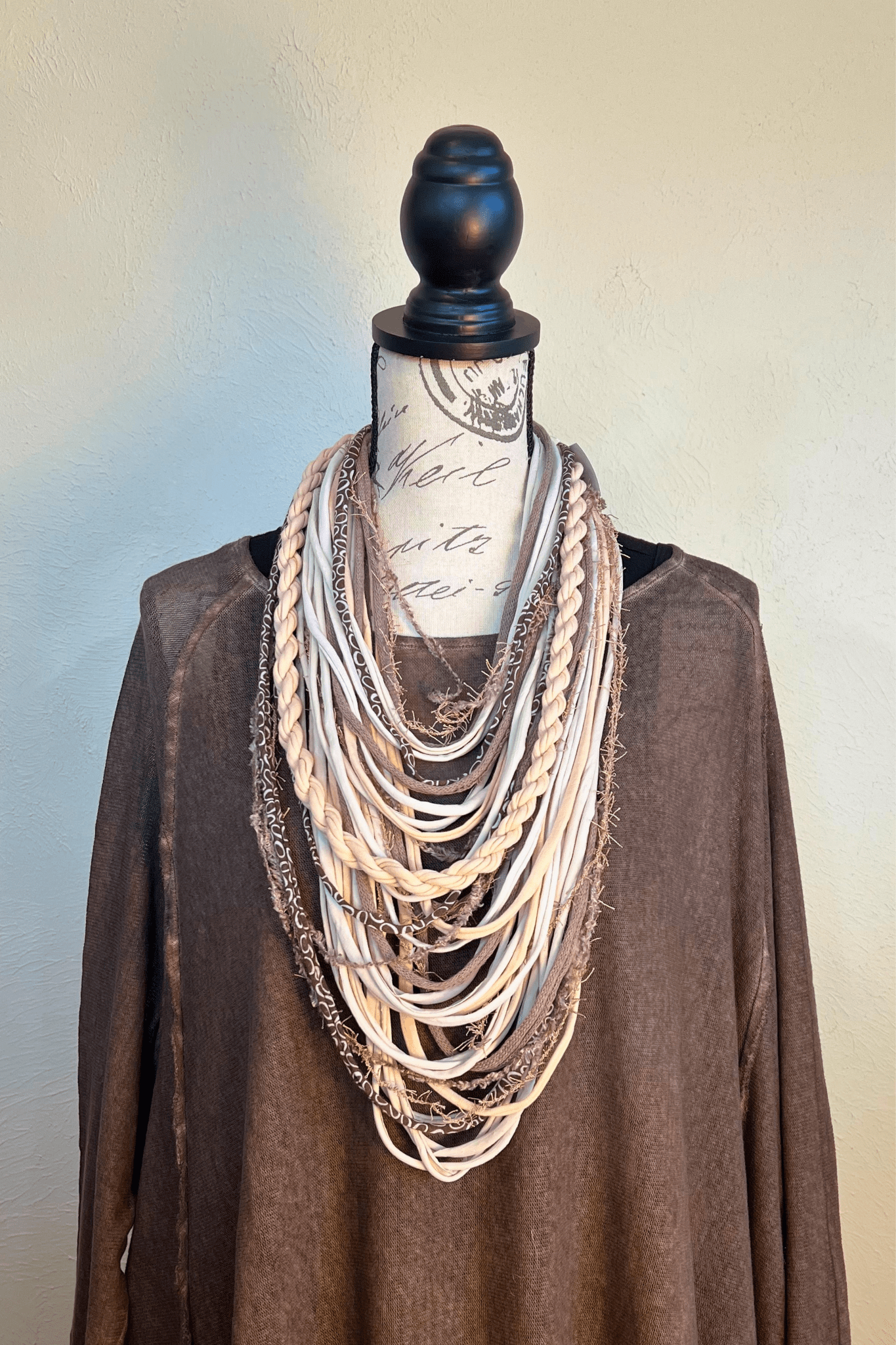 Neutral Textile Scarf Necklace