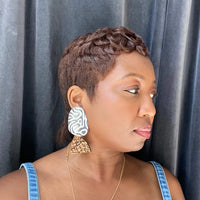 Black And White Nexus Earrings by xoxo,bijou with abstract patterns and natural wood tones
