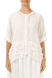 Boxy Frayed Edge Gauze Linen Blouse