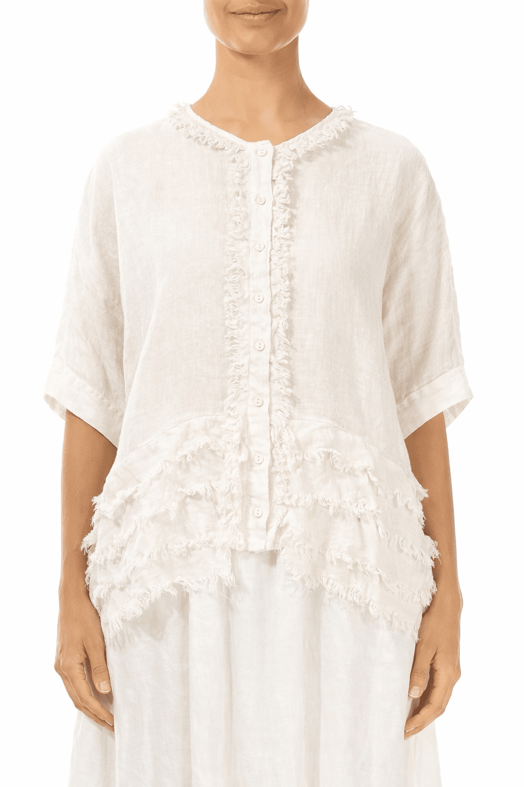 Boxy Frayed Edge Gauze Linen Blouse