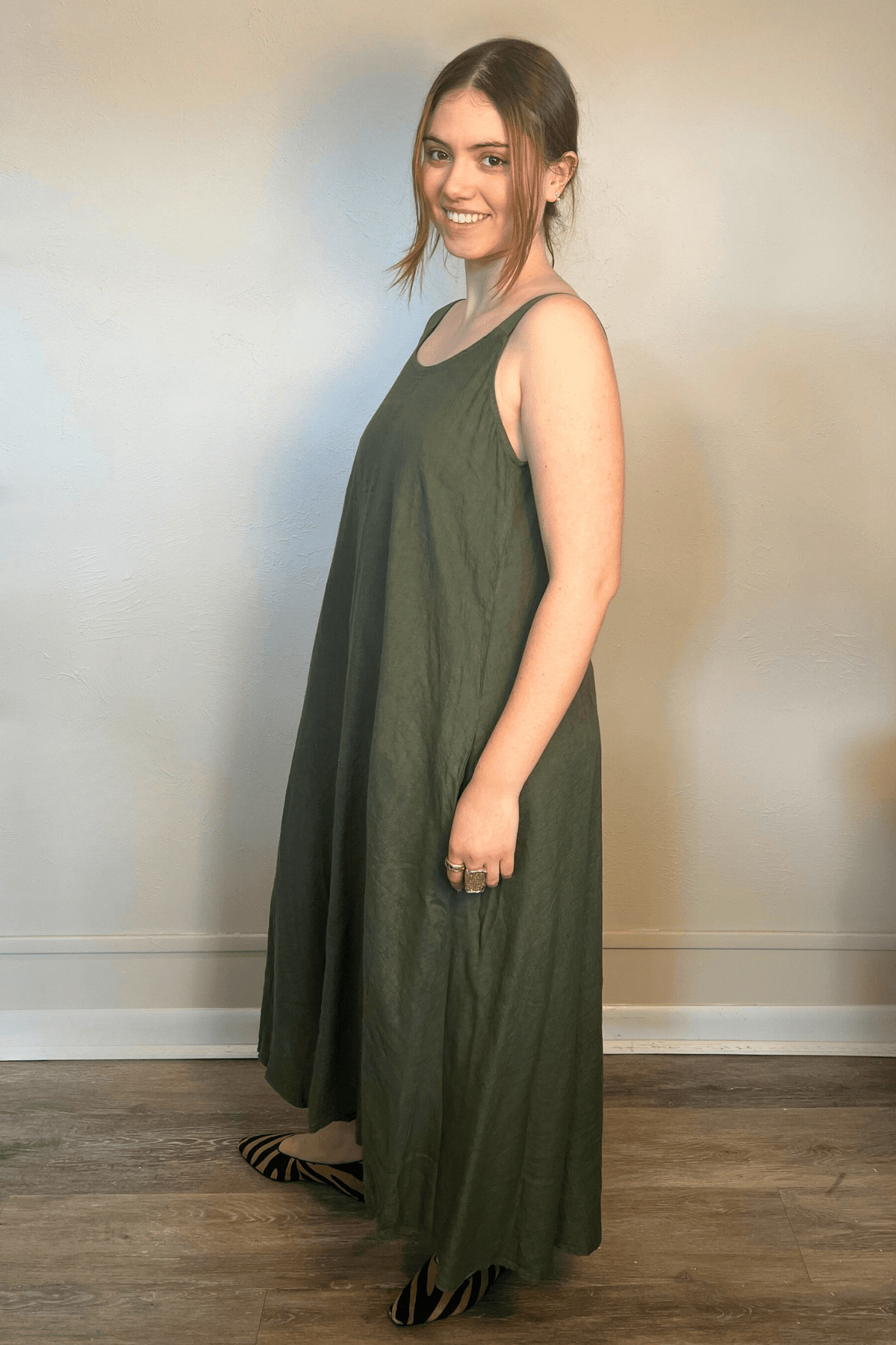 Elastic Strap Linen Dress