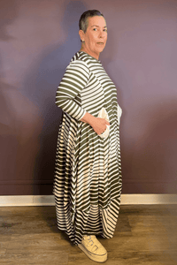 Rosette Pocket Stripe Dress