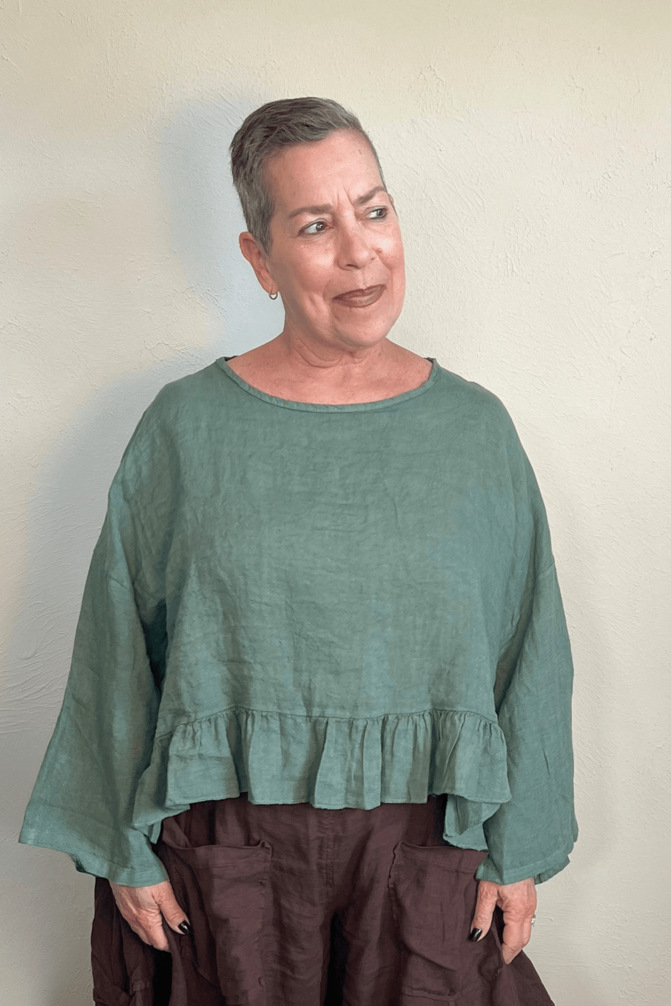 Linen Ruffle Hem Crop Top