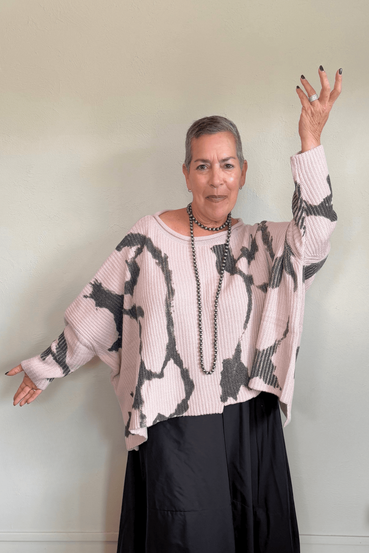 Pink Print Pullover Sweater