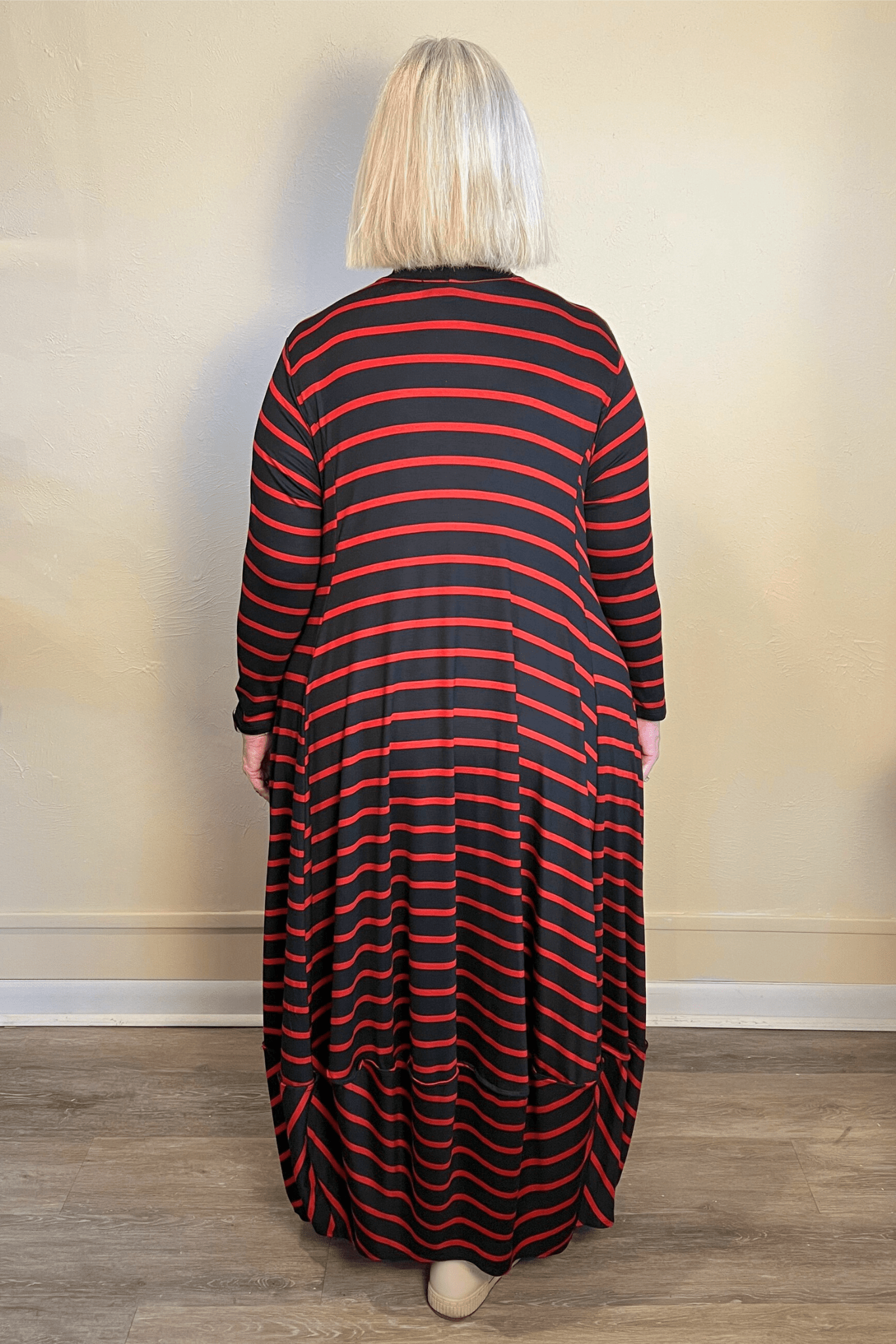 Rosette Pocket Stripe Dress - Red