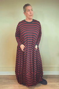 Rosette Pocket Stripe Dress - Red