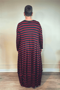 Rosette Pocket Stripe Dress - Red