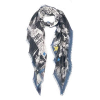 Blue Vintage Rock Star Scarf