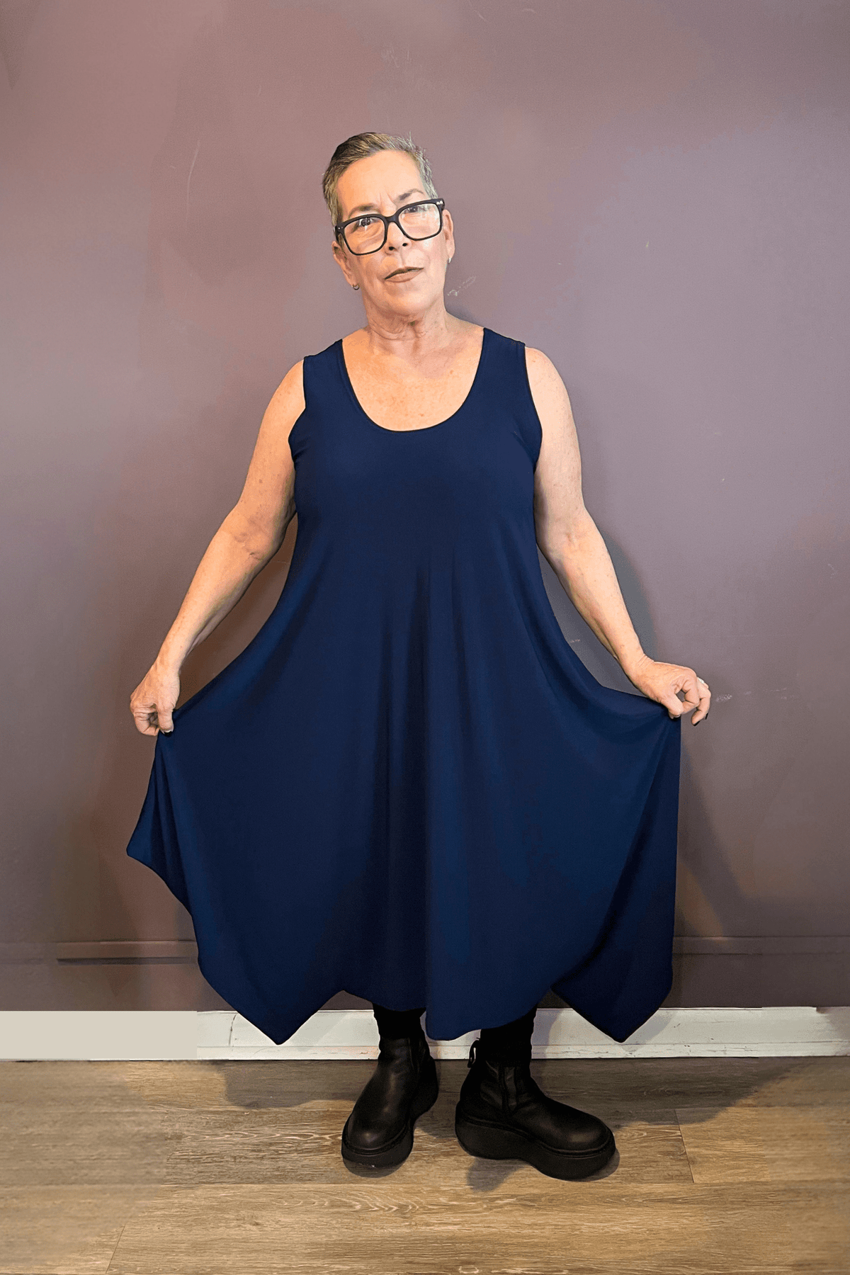 Sleeveless 2-Way Romper Dress - Navy