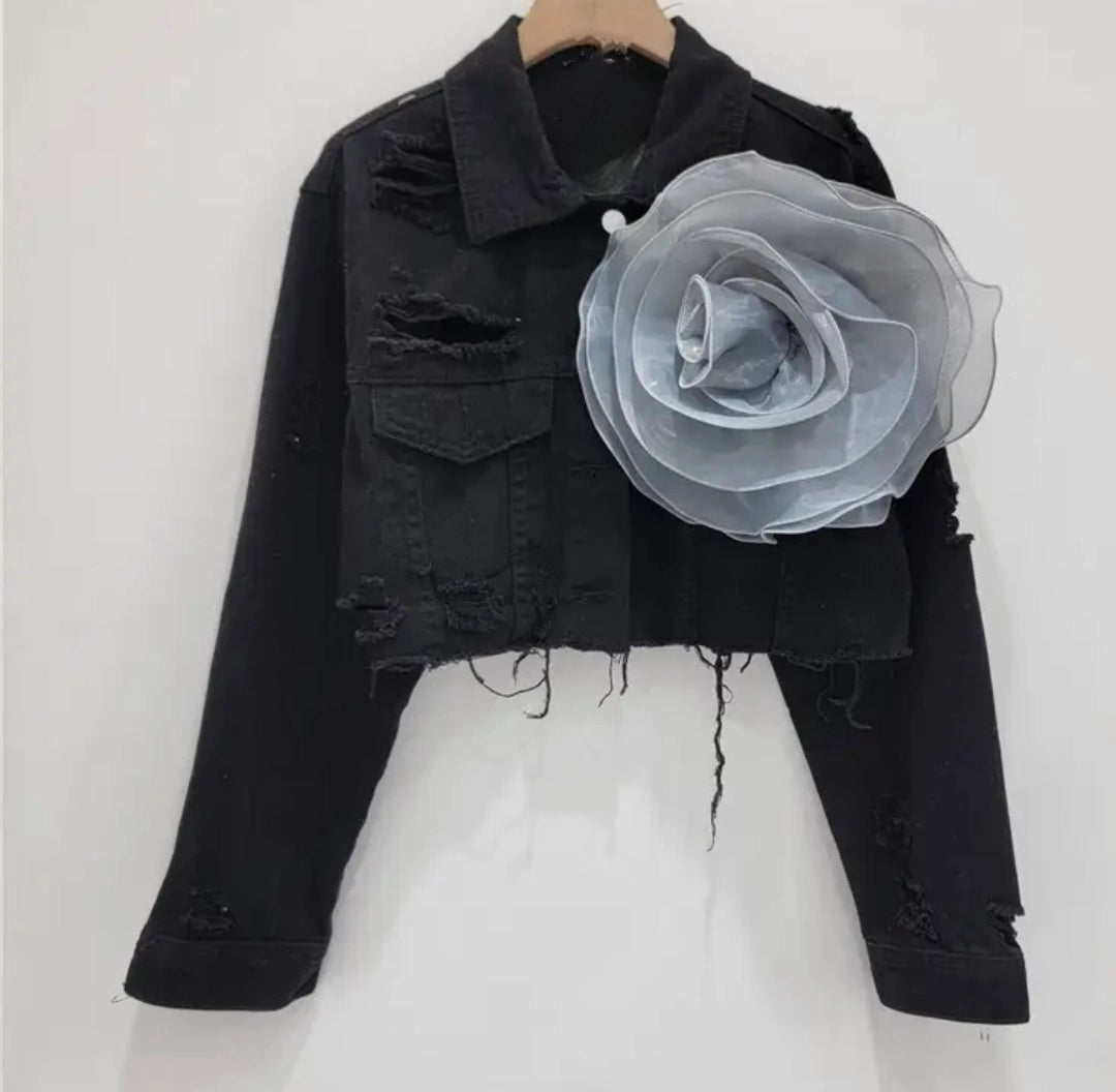 Rosette Embellished Jean Jacket
