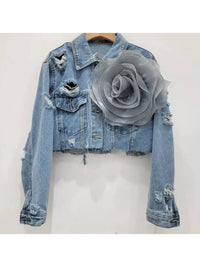 Rosette Embellished Jean Jacket