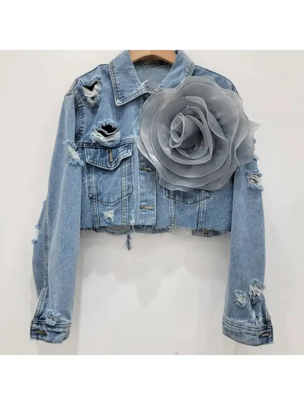 Rosette Embellished Jean Jacket