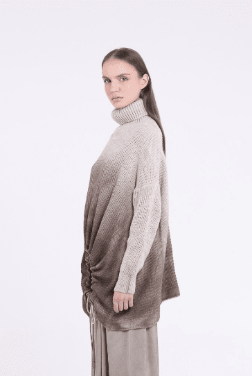 Sanctamuerte S394 Top in Grey Ombré, front, side and back views showing adjustable ruched hem