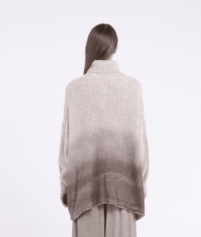 Sanctamuerte S394 Top in Grey Ombré, front, side and back views showing adjustable ruched hem