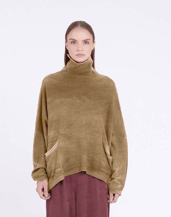 Sanctamuerte S415 Sweater in golden taupe, front back and side views
