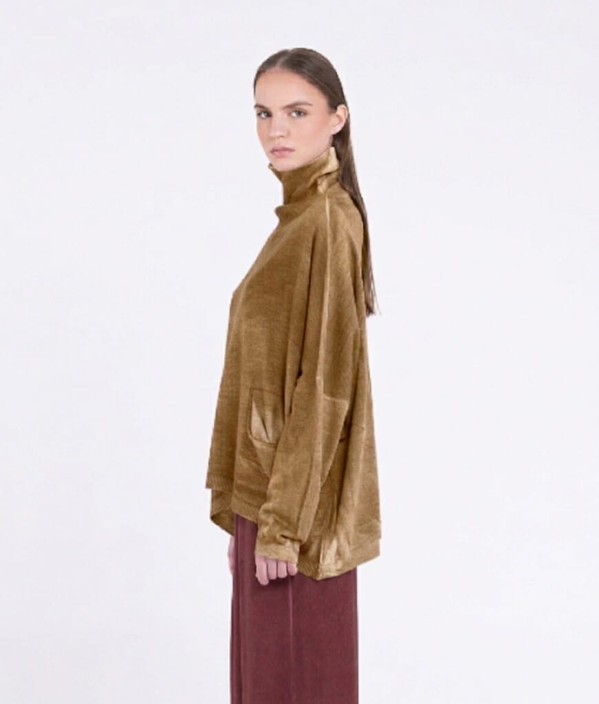 Sanctamuerte S415 Sweater in golden taupe, front back and side views