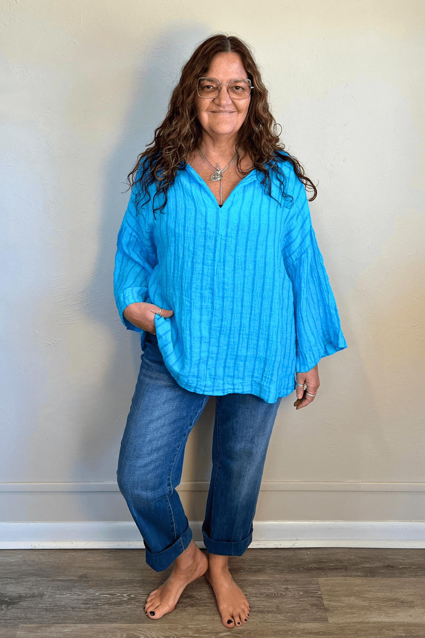 Split Neck Linen Pullover