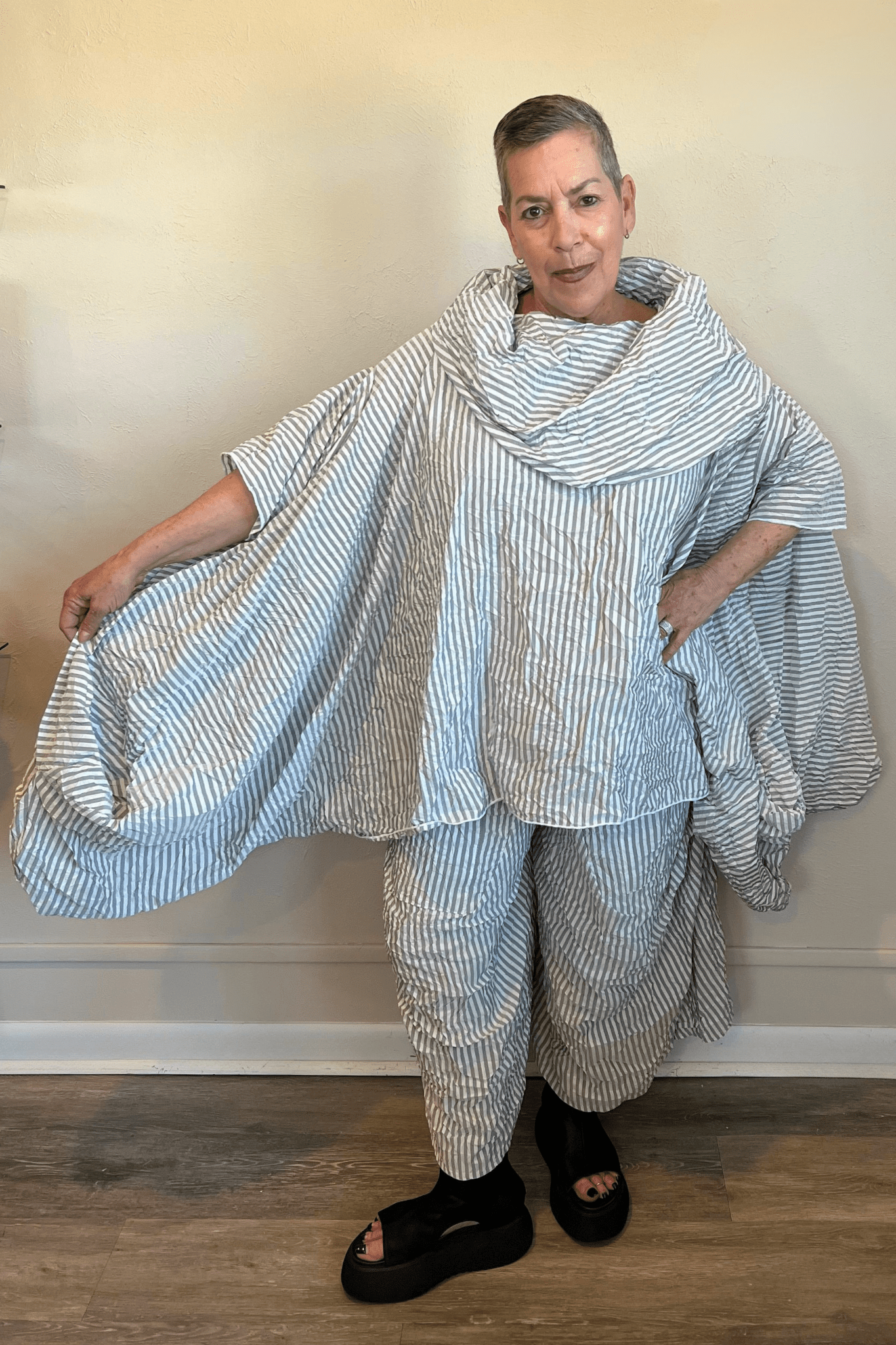 Cocoon Collar Top - White Stripe