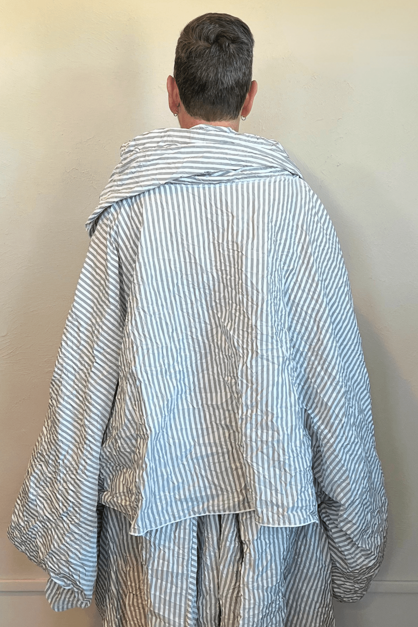 Cocoon Collar Top - White Stripe