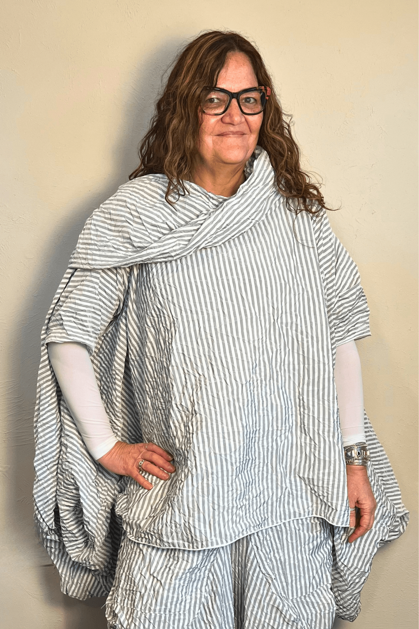 Cocoon Collar Top - White Stripe