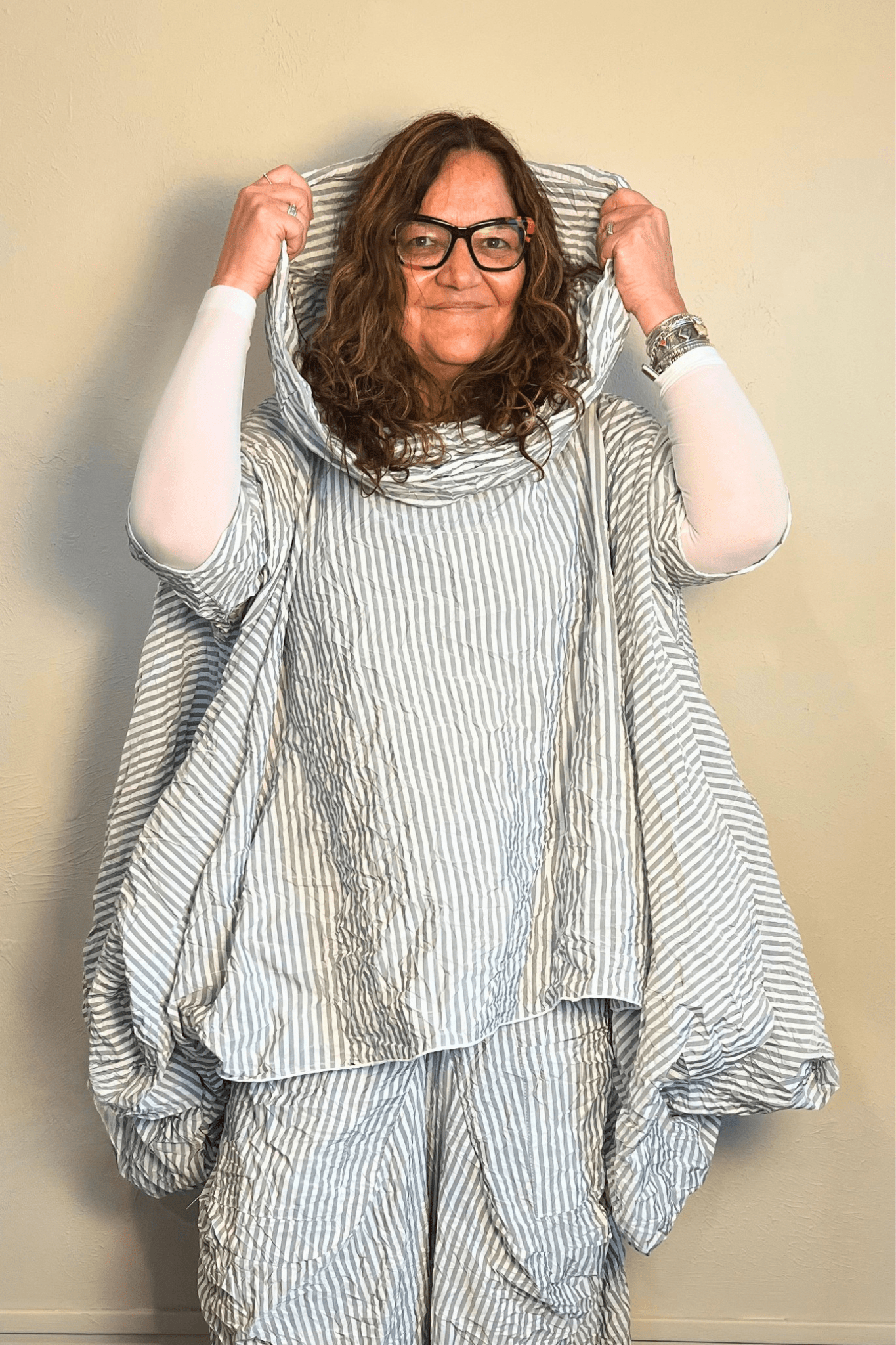 Cocoon Collar Top - White Stripe