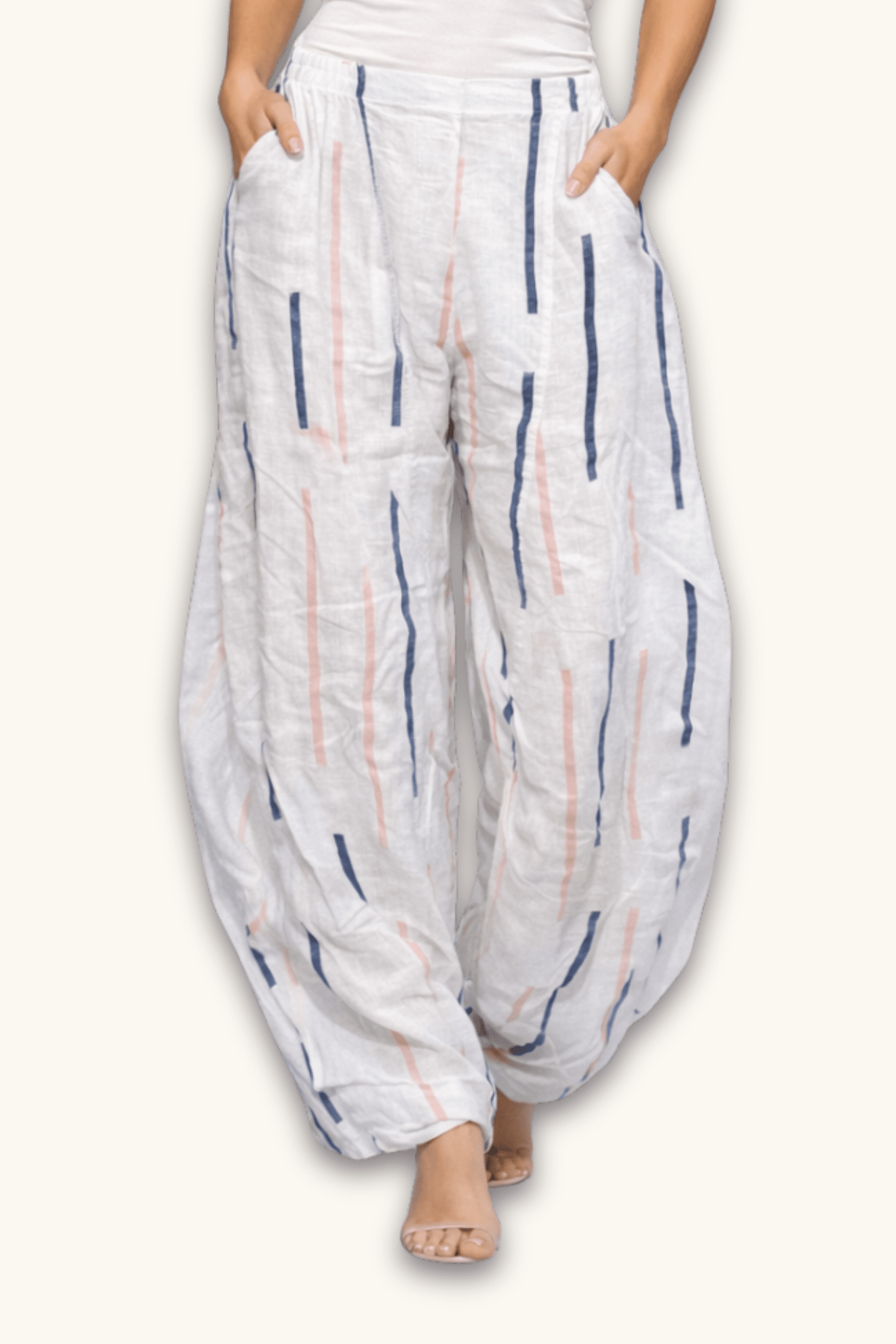 Linen Stripe Baggy Pant