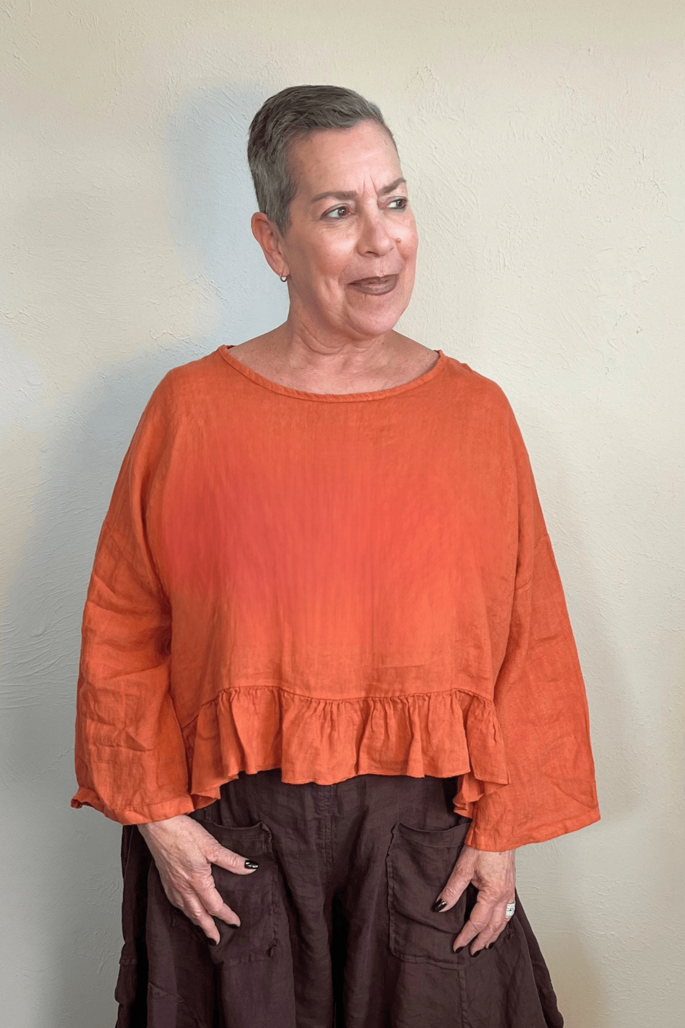 Linen Ruffle Hem Crop Top