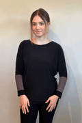 Kozan Tessa Top in Black and Grey, front and back views