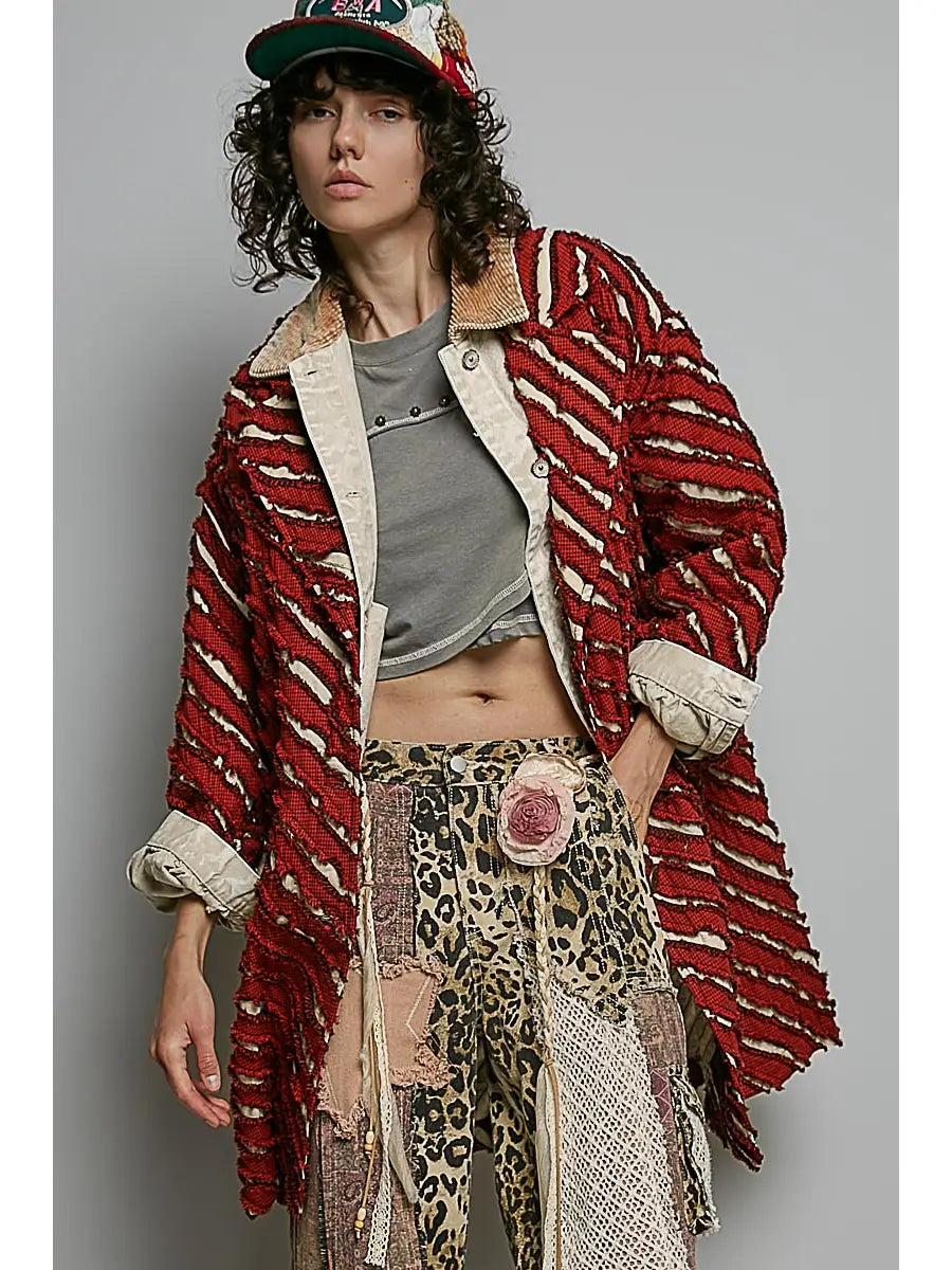 Textured Plaid Overlay Coat