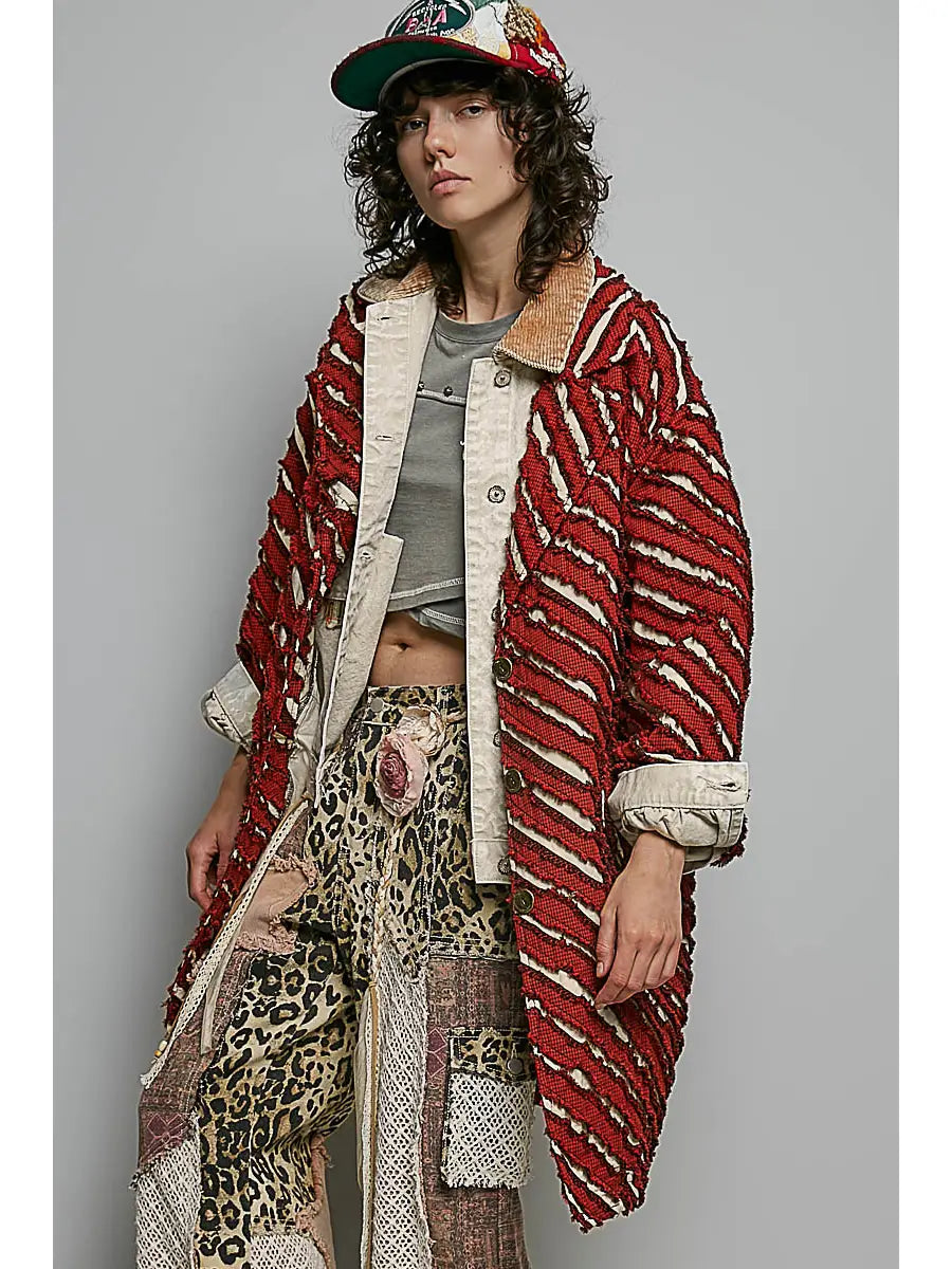 Textured Plaid Overlay Coat