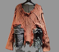 Sweater Top With Denim Trim