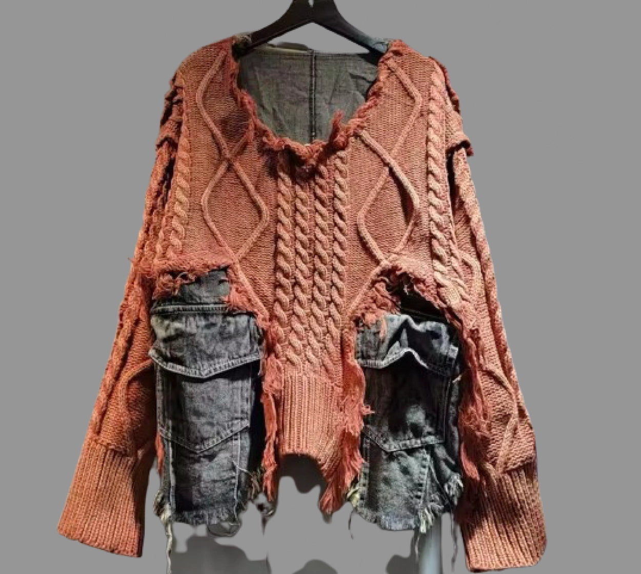 Sweater Top With Denim Trim