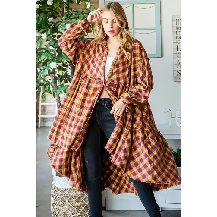 Tiered Ruffle Back Plaid Tunic